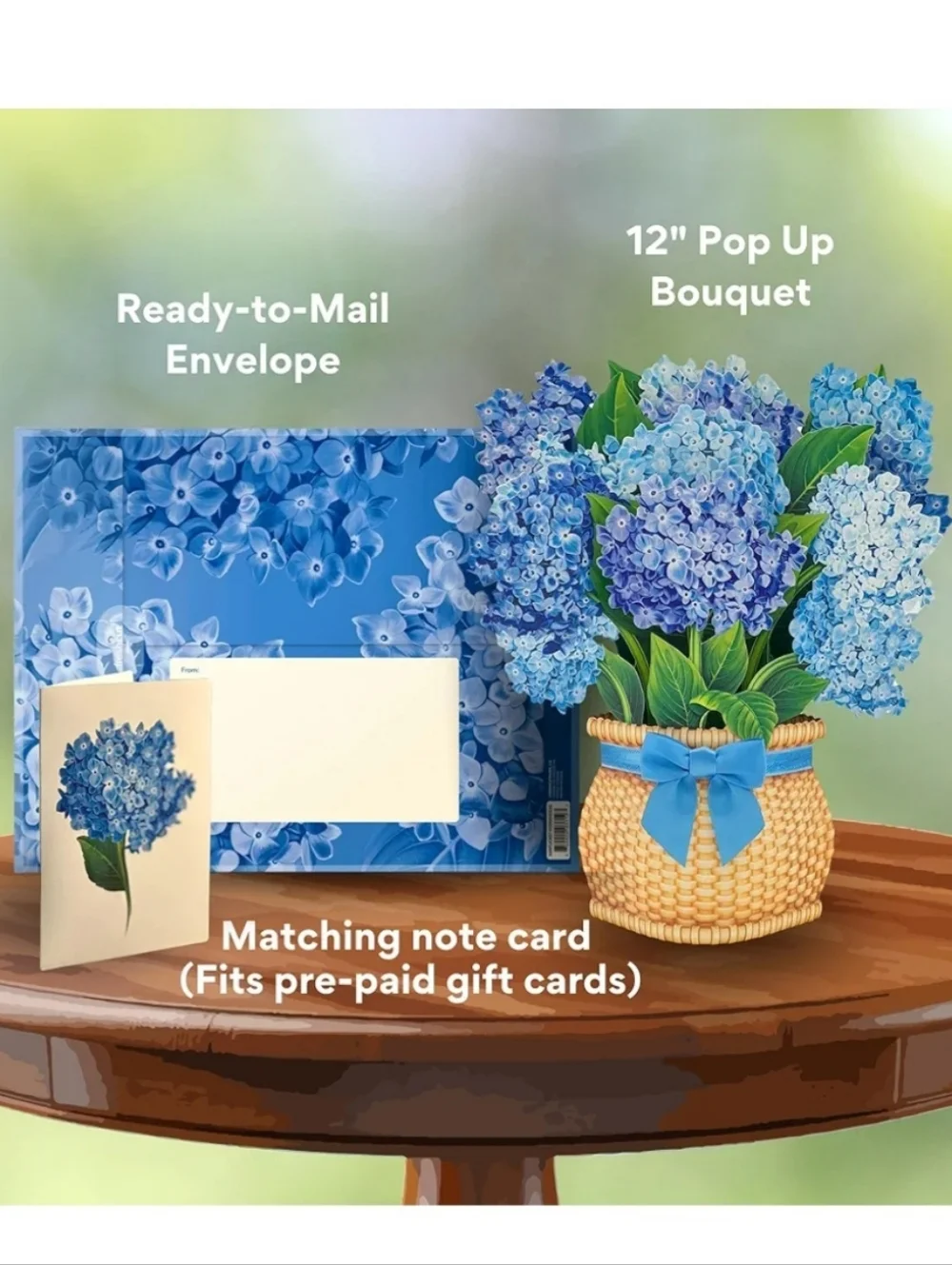 Nantucket Hydrangeas Pop Up Card Large 3D Paper Floral Bouquet Gift Set